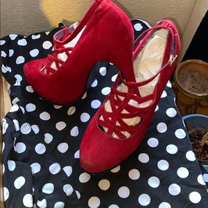 Privileged brand shoes , felt covered deep red